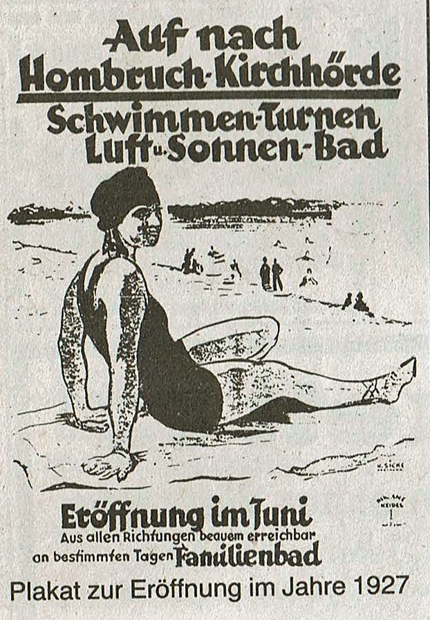 Werbeplakat Eröffnung Freibad Hombruch Lithographie einer Badenden - Werbeplakat 1927